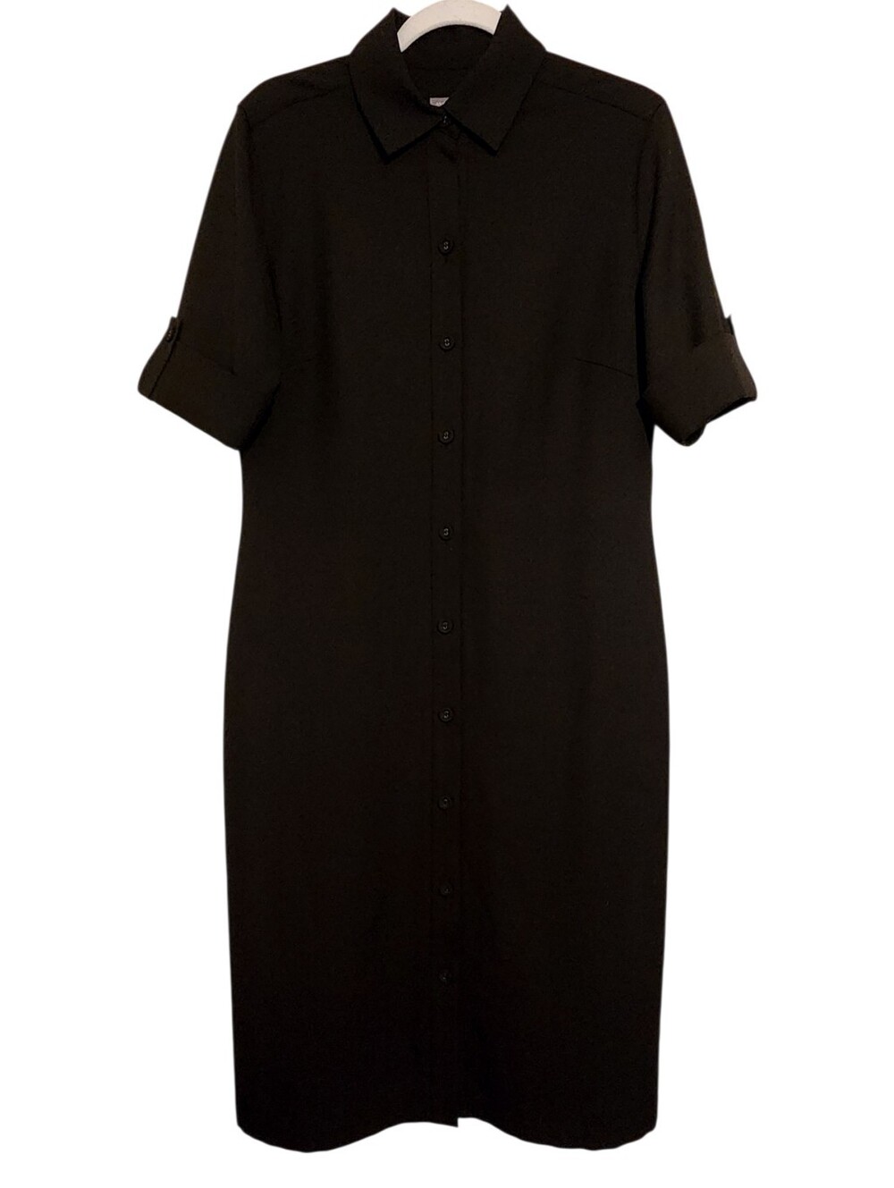 Ann Taylor | Women's Black Short Sleeve Button-Down Shirt Dress (Size 12)
